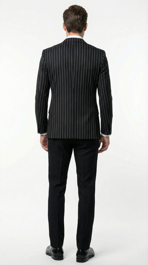 Men’s Black Pinstripe Blazer – Classic Tailored Formal Jacket for Business, Office and Evening Wear