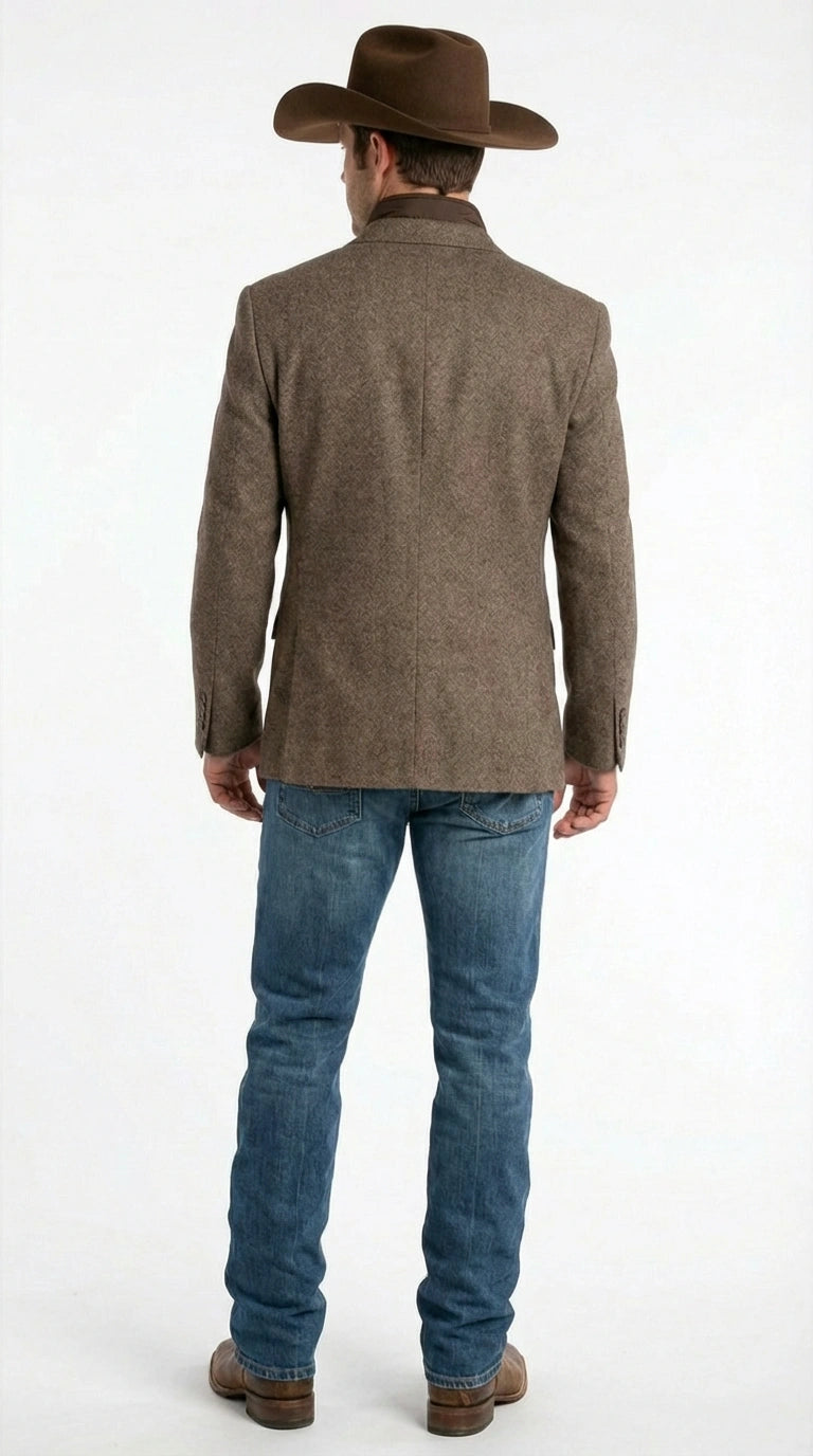 Men’s Brown Herringbone Tweed Cowboy Western Blazer – Classic Country Sport Coat Jacket for Ranch Wear,  Cowboy Jacket