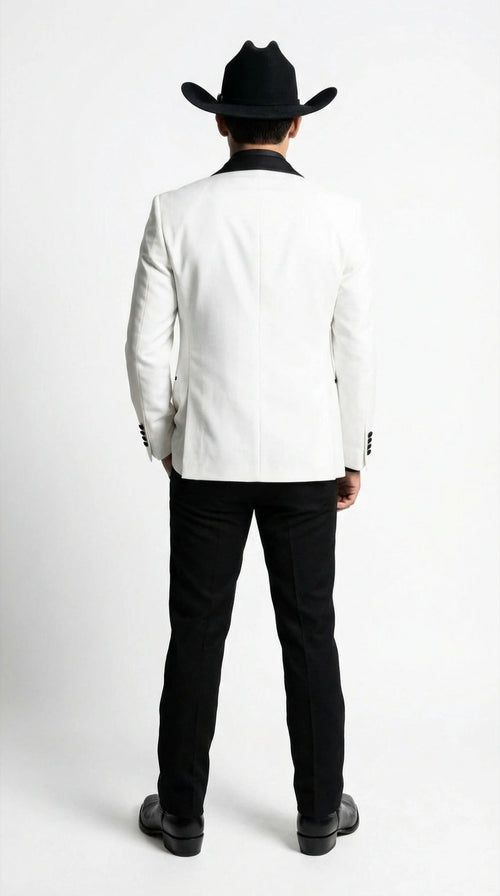 Men's White Cowboy Tuxedo with Black Satin Lapel – Western Formal Suit with  Matching Vest