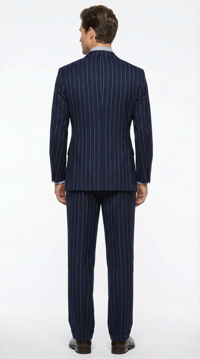 Men's Navy Blue Double Breasted Pinstripe Suit – Modern Fit