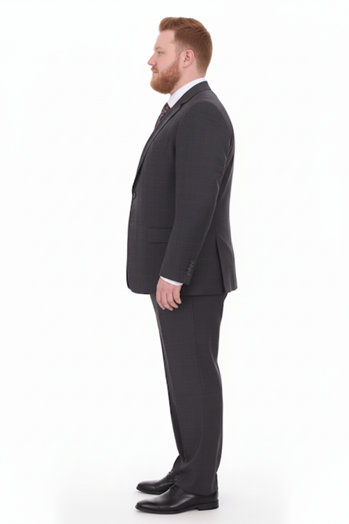 Mix And Match Suits Men's Two Button Fully Lined Portly Fit Gray Plaid With Blue Overcheck Suit Executive Fit Suit - Mens Portly Suit