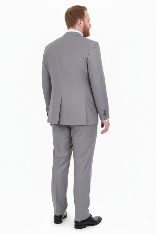 Mix And Match Suits Men's Portly Fit Two Button Fully Lined Solid Gray Super 140'S Suit Executive Fit Suit - Mens Portly Suit