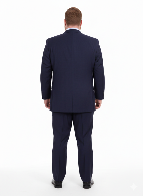 Mix And Match Suits Men's Super 130'S Textured Portly Fit Dark Navy Blue Suit For Men 2 Button Suit Executive Fit Suit - Mens Portly Suit