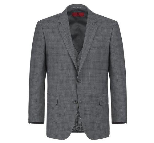 278-1 Men's 3-Piece Classic Fit Single Breasted Windowpane Suit