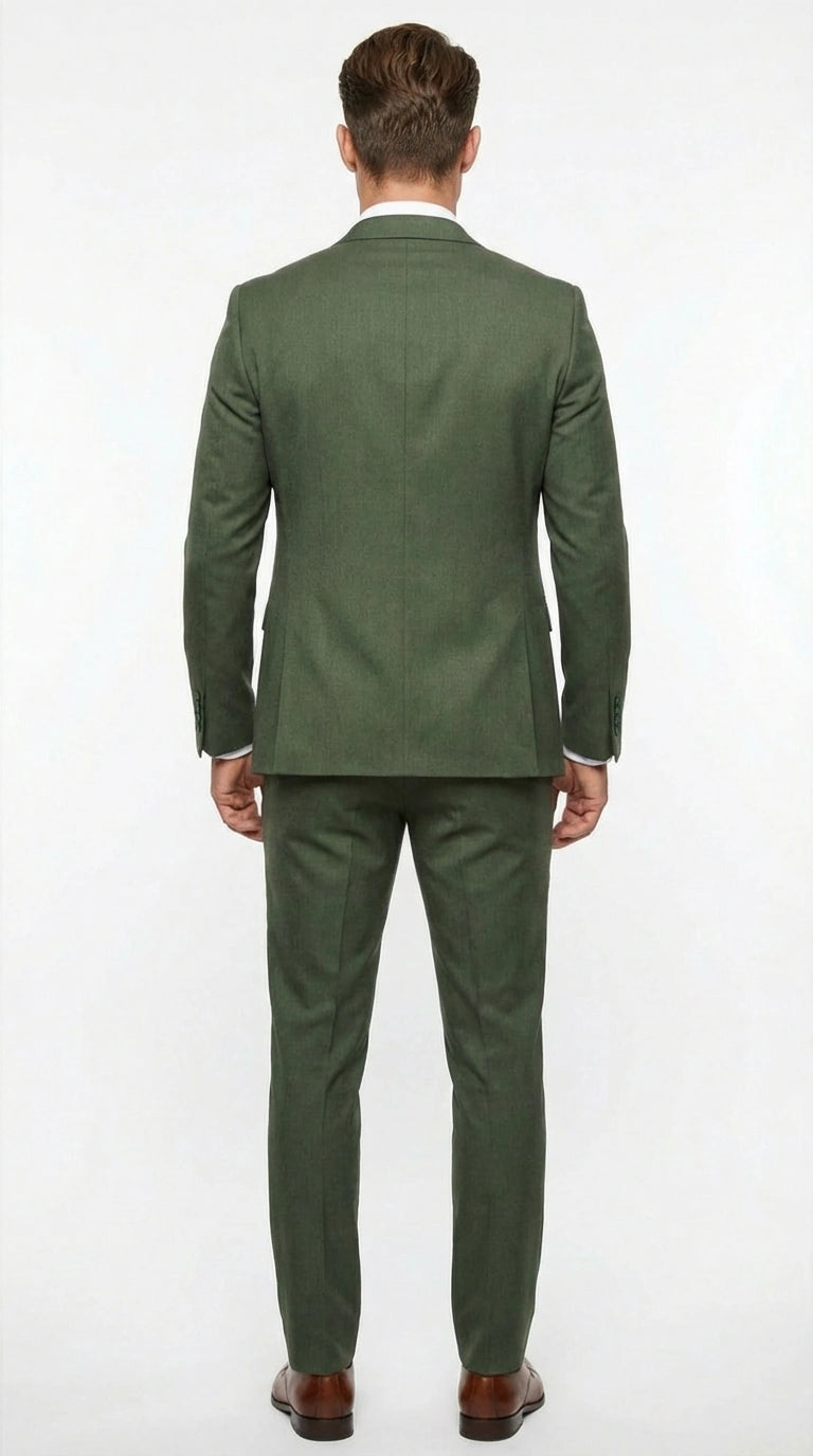 Men’s Forest Green Three Piece Suit – Double Breasted Vest Formal Wedding and Business Suit Set Olive Green Slim Fit