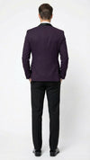 Men’s Eggplant Plum Purple Tuxedo Blazer with Satin Lapel, White Tuxedo Shirt and Matching Purple Bow Tie - Slim Fitted - Prom wedding Suit With Pants