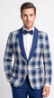 Men’s Tartan Blue Plaid and Solid Blue Tuxedo – Modern Check Pattern Formal Suit for New Year - Christmas - Holiday Jacket with Pants