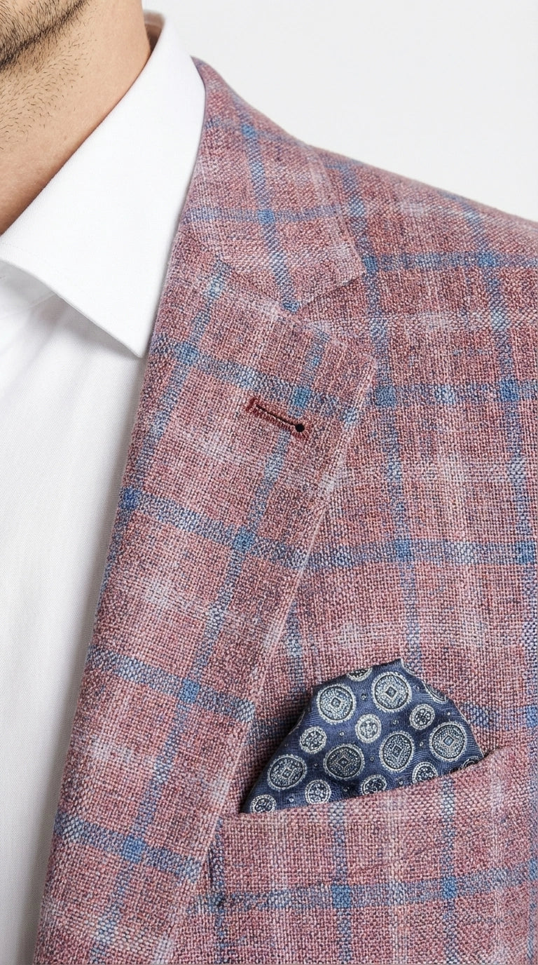 Mens Dusty Rose Mauve Pink with Tint of Blue Plaid Sport Coat Blazer – Classic Check Pattern Casual Blazer Jacket for Business Casual, Wedding