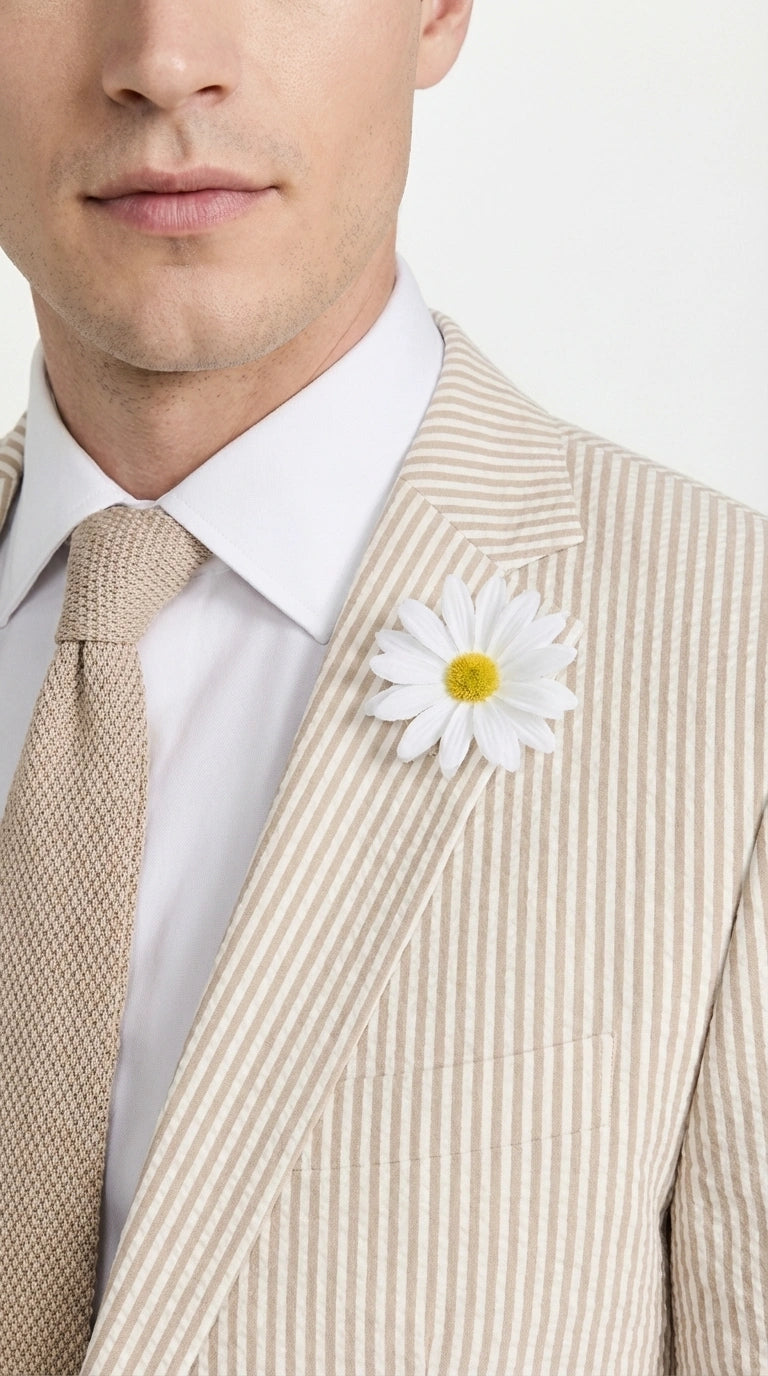 Mens Beige Seersucker Blazer – Lightweight Striped Summer Sport Coat Casual Smart Formal Jacket