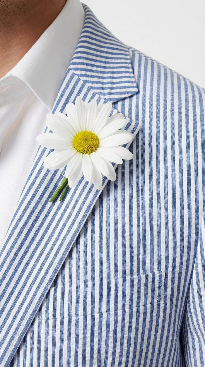 Mens Blue Seersucker Blazer – Lightweight Striped Summer Sport Coat Casual Smart Formal Jacket