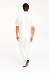 Men’s White Embroidered Guayabera Two-Piece Set – Short Sleeve Shirt and Pants