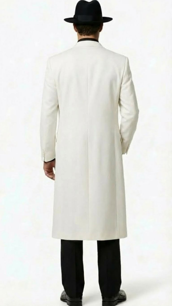 Mens White Long Zoot Suit Costume Set with Black Pants - Wedding, Prom and Party Outfit 1920s - 1930s Gangster Style