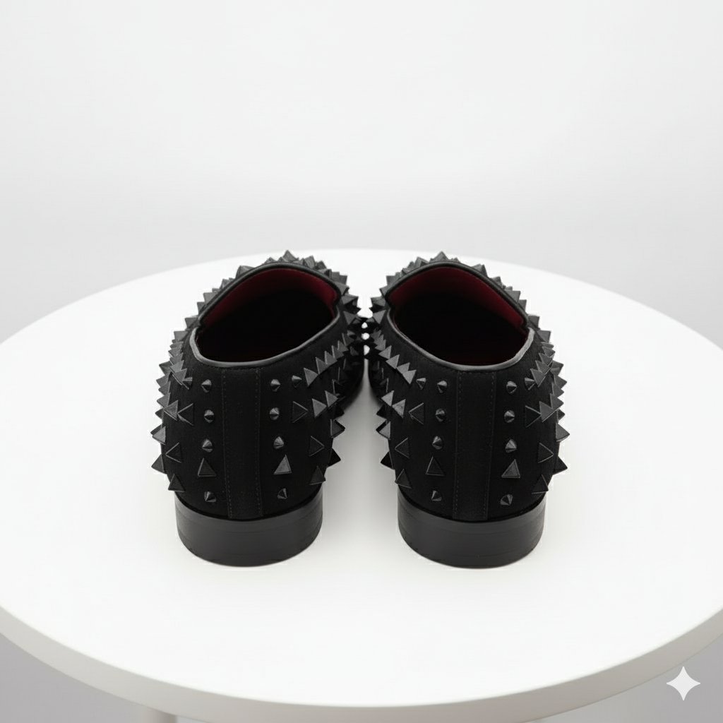 Men’s Black Studded Loafers – Sparko 09 Luxury Slip-On Dress Shoes with Spikes for Party, Prom, and Formal Events