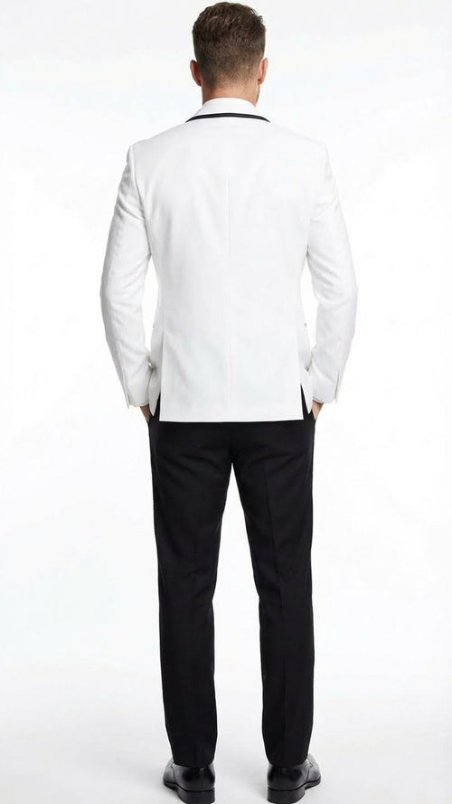 Men’s White Blazer with Black Trim | Wedding and Party Formal Blazer Jacket - White Tuxedo Prom Jacket