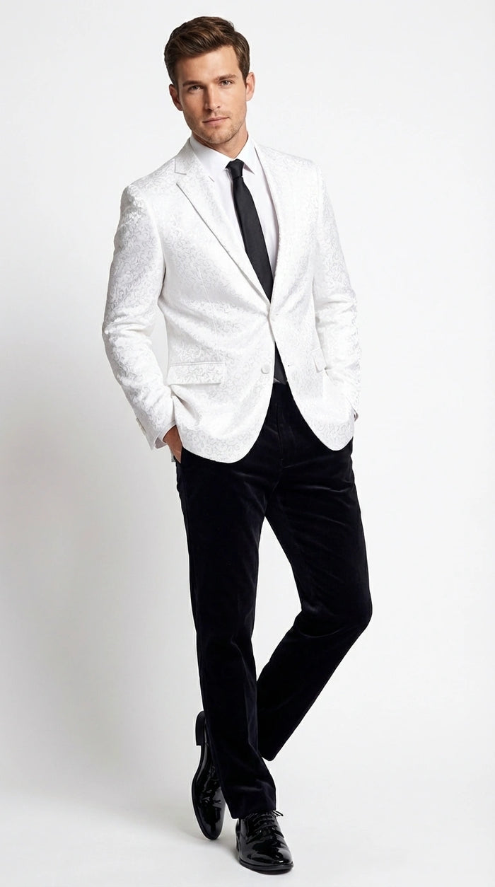 Men’s White Disco Blazer 1980s Sequin Style Jacket – Lapel Collar Party Blazer, Formal Evening Wear, Halloween Masquerade Club Outfit