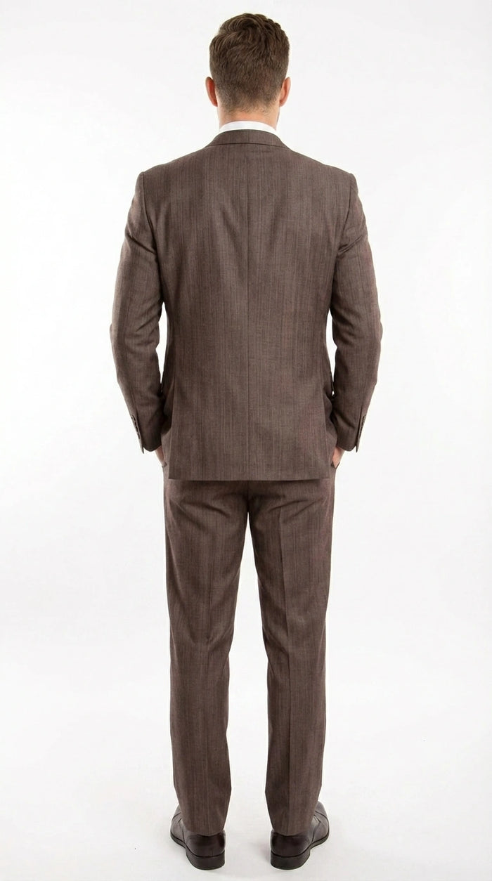 Men’s Brown Sharkskin 3 Piece Suit – Textured Two Button Vested Business Formal Suit for Wedding, Party Wear Vested