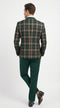 Mens Tartan Green and Brown Blue Plaid Tuxedo Dinner Jacket Set – Checkered Prom Blazer with Dark Green Pants Formal Wedding Party Wear