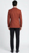 Alberto Nardoni men's blazer in brick copper rust. Tailored fit, structured shape, single vent, smooth texture. Long sleeves with button cuffs. Solid pattern, classic notch lapel, woven fabric.
