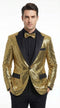 Mens Gold Sequin Blazer with Black Satin Lapel – Gold Formal Party Blazer Jacket for Prom, Wedding and Stage Events