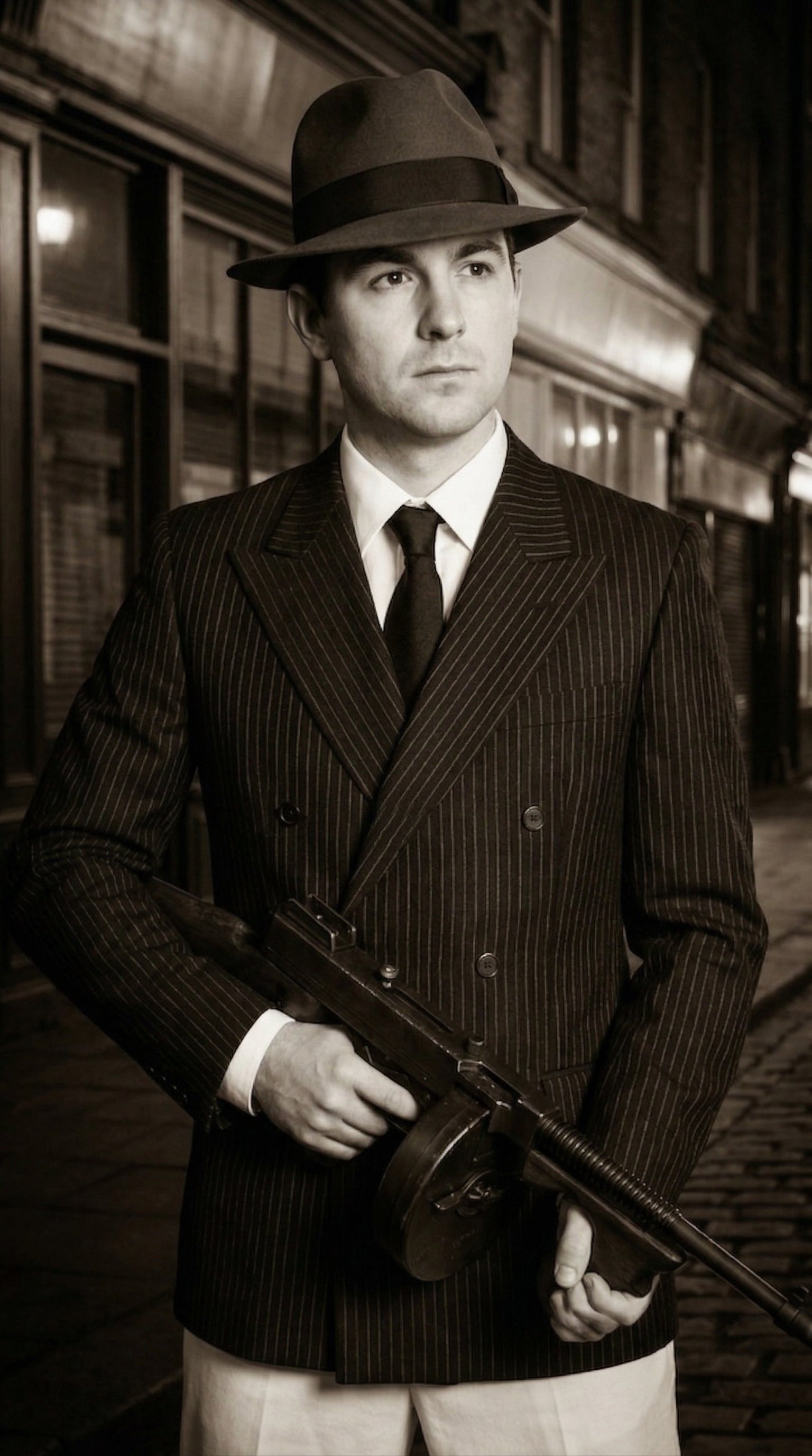 Men’s Black Pinstripe Blazer with White Pants 1920s Gangster Mob Boss Style Suit – Double Breasted Vintage Formal Jacket, Classic Party Costume Wear