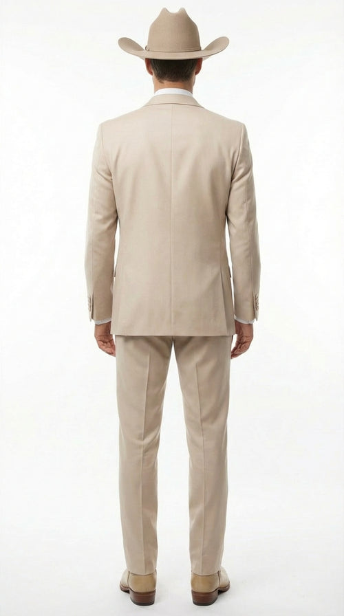Mens Beige Tan Khaki CowboyTuxedo Suit – Western Formal Three Piece Suit with Jacket Vest and Pants