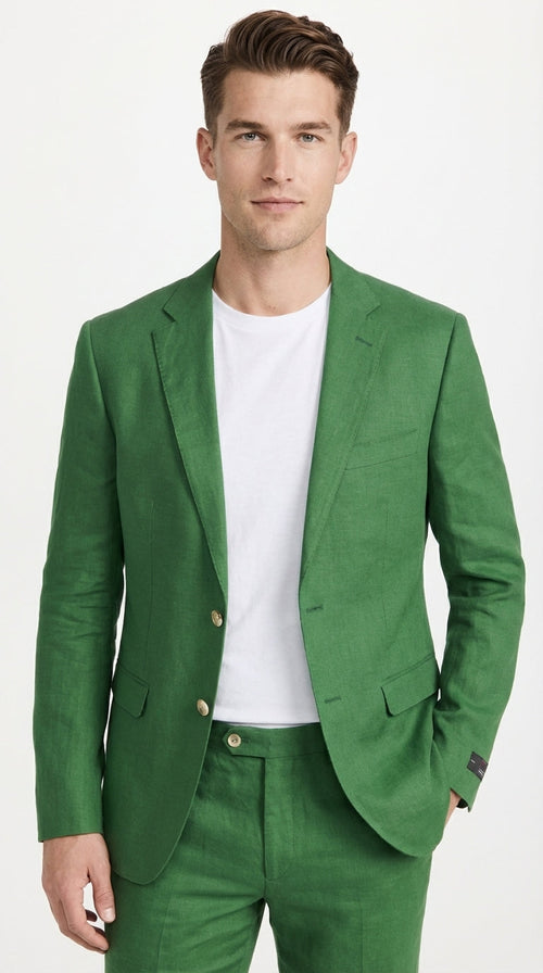 Men's Emerald Green Linen Suit Set – Lightweight Summer Blazer and Pants,  Casual Formal Summer Suit, Breathable Wedding Party Outfit