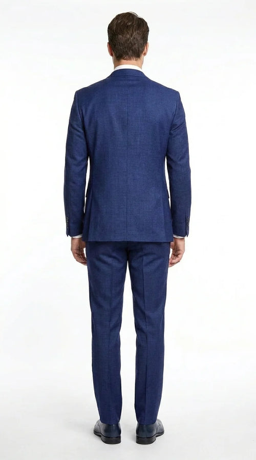 Vitalli Men’s Navy Blue 3 Piece Suit with Light Blue Vest, Textured Formal Dress Suit for Weddings, Prom, Business Events, and Parties