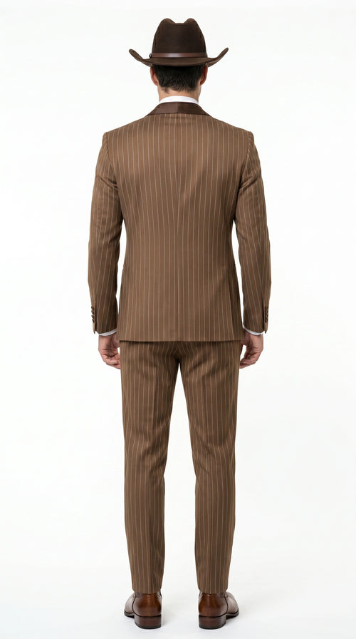 Men's Brown Pinstripe Western Cowboy Tuxedo, Contrast Shawl Lapel Formal  Suit for Weddings, Prom, Parties, and Special Occasions