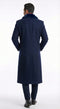 Menâ€™s Dark Navy Blue Long Overcoat with Faux Fur Collar, Classic Winter Dress Coat for Formal