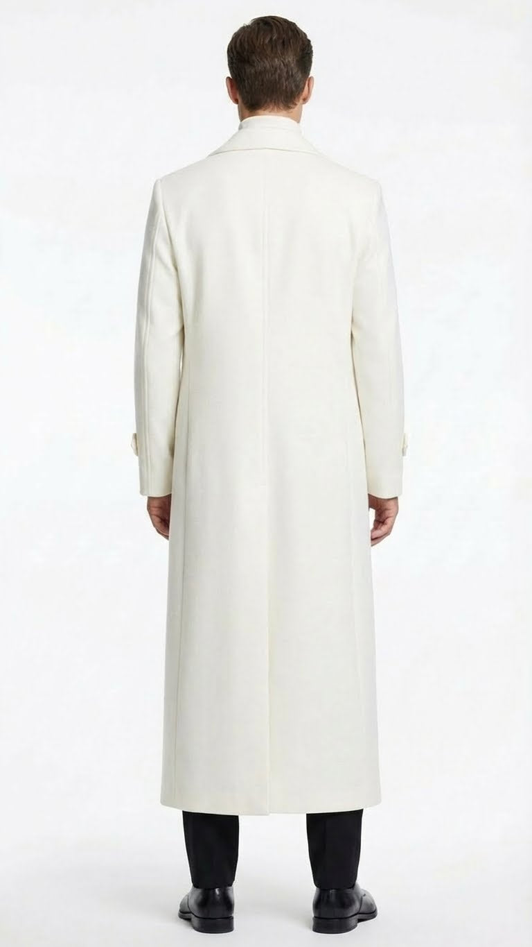 Mens Off-White Long Trench Coat – Overcoat with Classic Clean
