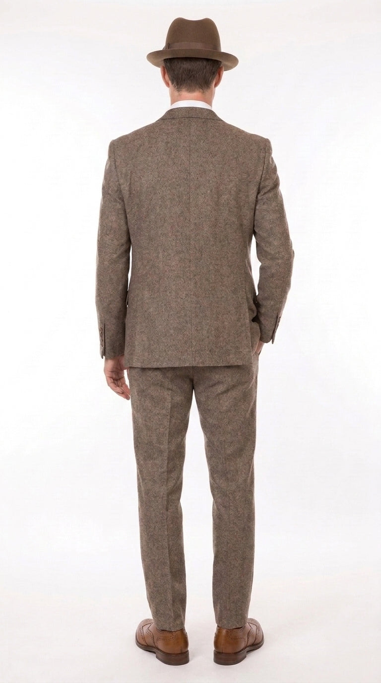 Men’s Brown Herringbone 3 Piece Suit – Vintage 1950s Inspired Tweed Vested Classic Suit