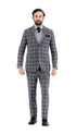 Mens Vested Gangster Plaid Pattern 1920's Plaid Suit in Grey