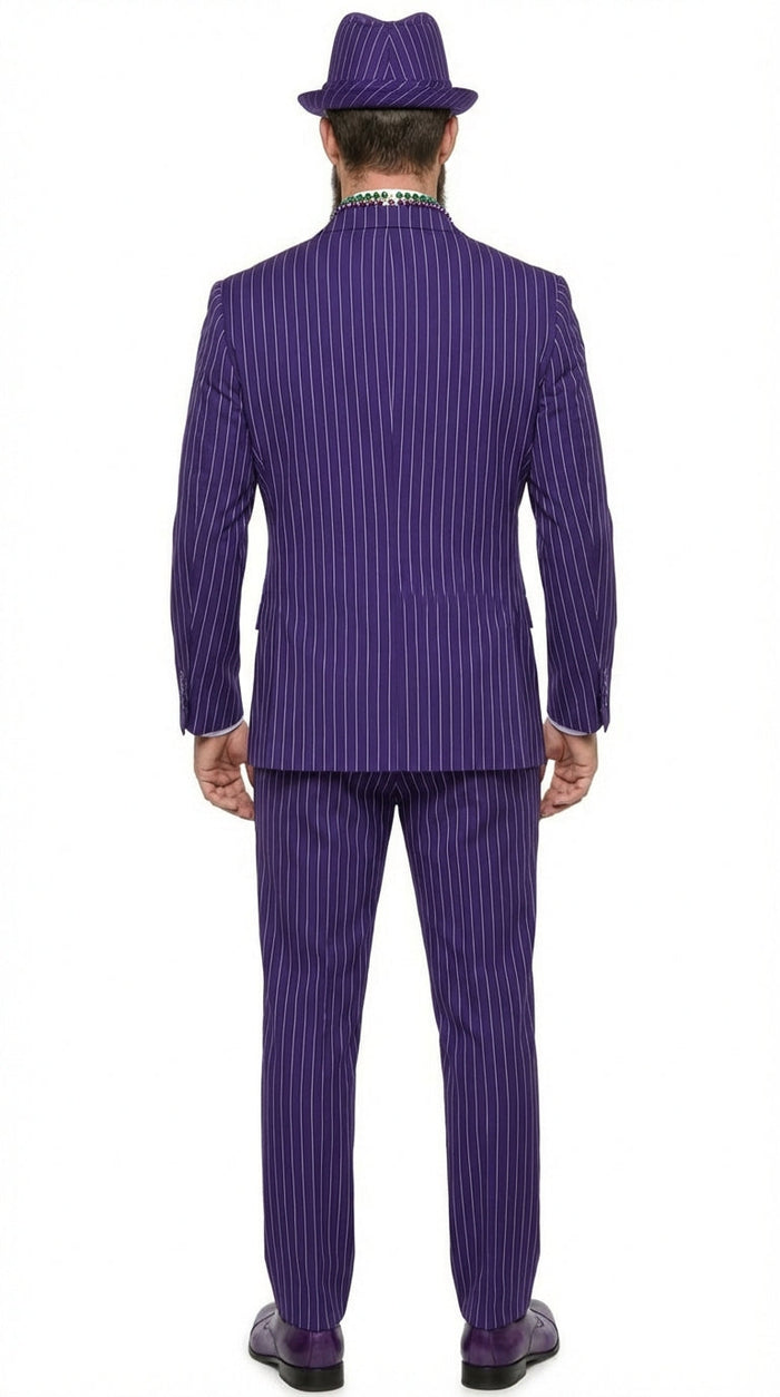 Men’s Purple Pinstripe Mardi Gras Suit | Classic Double Breasted Formal Carnival Suit