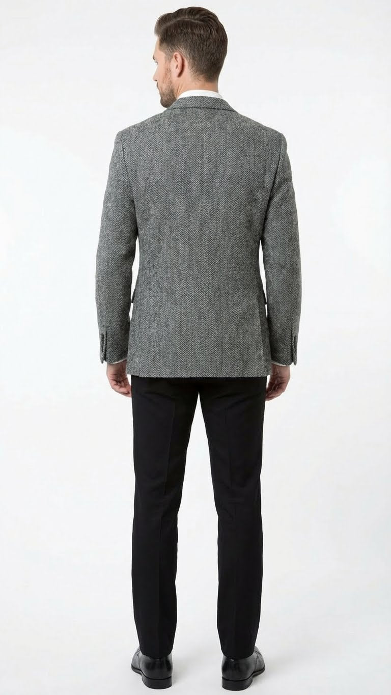 Men's Grey Harris Tweed Blazer Jacket, Classic Herringbone Wool