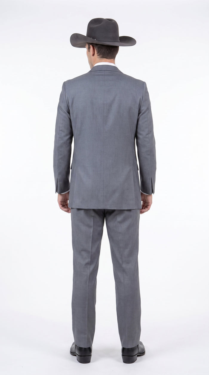 Men's Medium Grey Western 3-Piece Tuxedo Suit with Vest – Cowboy Style Formal Country Outfit