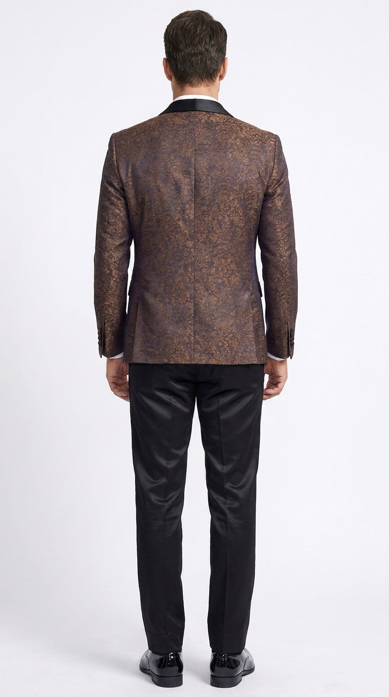 Men’s Light Brown Paisley Tuxedo Jacket, Wedding Prom Dinner Blazer with Satin Shawl Lapel