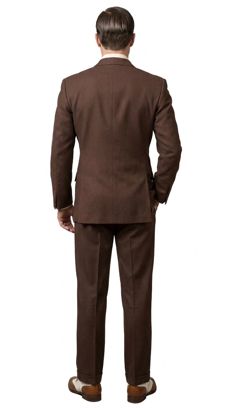 Men’s Brown Vintage Double Breasted Suit, Classic 1940s Style Formal Wedding Business Suit Set