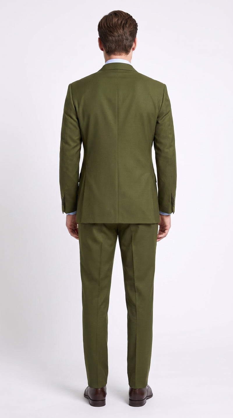 Men’s Olive Green Double-Breasted Suit – Classic Peak Lapel Wedding, Business Hunter Color