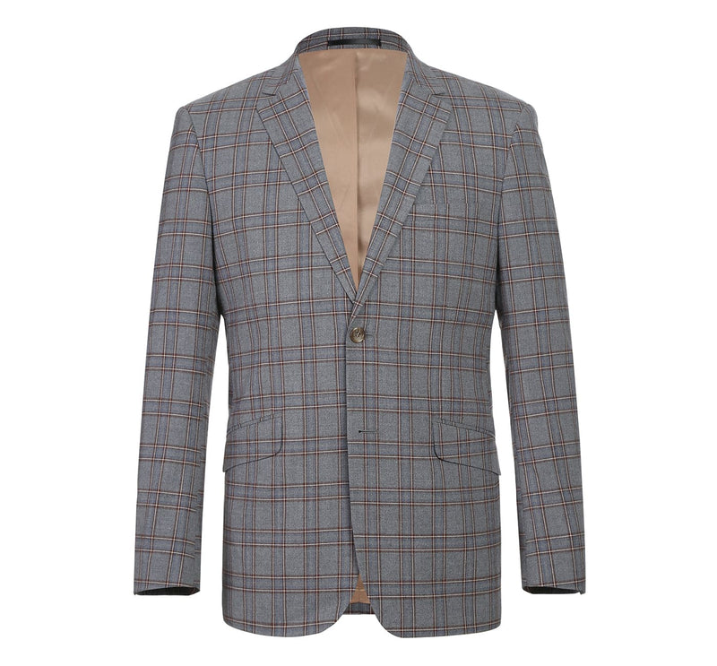 293-7 Men's Two Piece Slim Fit Stretch Windowpane Check Dress Suit