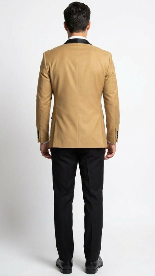 Men's Dark Camel Tan Khaki and Black Great Gatsby Tuxedo Suit â€“ Vintage 1920s Formal Wedding, Party and Event Wear