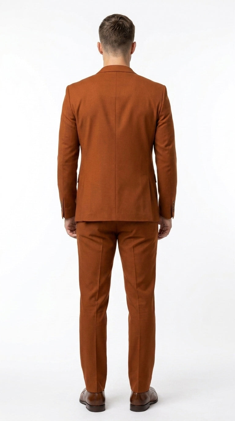 Men’s Burnt Orange Modern Fit Suit – Slim Fit Wedding, Prom and Formal 2-Piece Suit Copper Brick Color