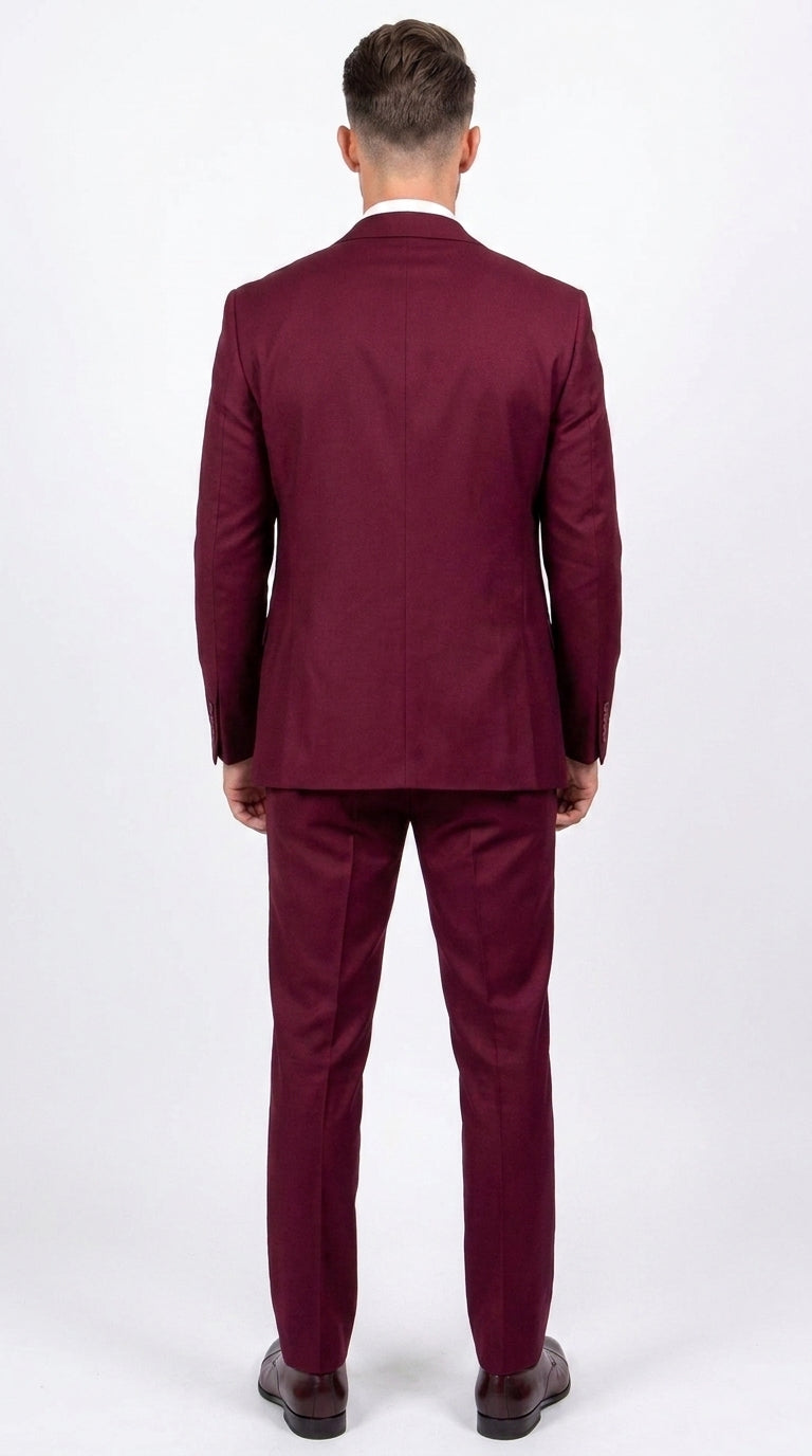 Men’s Stacy Adams Brand Burgundy 3 Piece Suit – Two Button Vested Style church wedding Modern Fit Suit