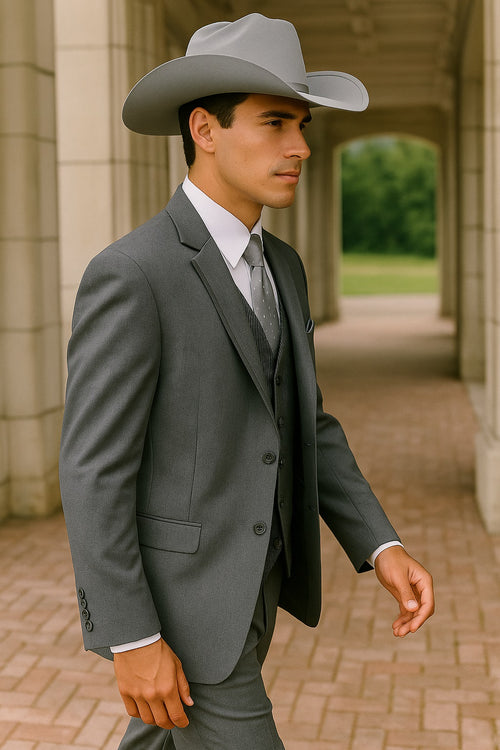Western style grey tuxedo with vest