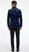 Men’s Black and Royal Blue Patterned Blazer – Paisley Floral Sport Coat Prom Jacket