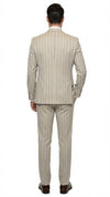 Men's Beige with blue Pinstripe Three-Piece Suit with Vest by Rossiman Vested Peak Lapel in Tan Stripe 1920s style