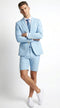 Men’s Light Blue Suit with Shorts – Casual Summer Blazer and Shorts Set for Wedding, Party and Smart Casual Wear