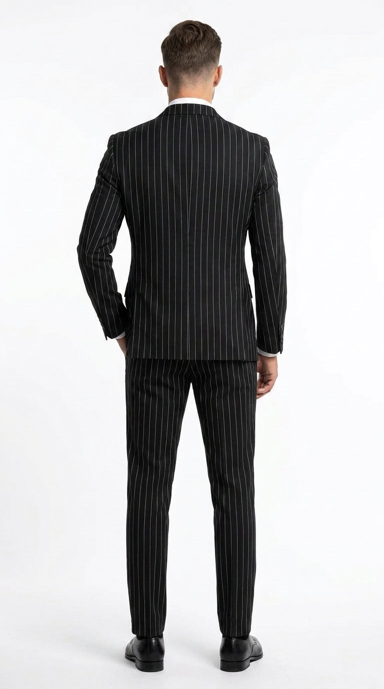 Men's Black Pinstripe Tuxedo Suit – Classic  & 1920s Gangster Formal Wear Vintage 1940s 1930s Look