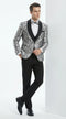 Mens Black and Silver Floral Tuxedo – Luxury Patterned Wedding, Prom and Formal Dinner Tuxedo