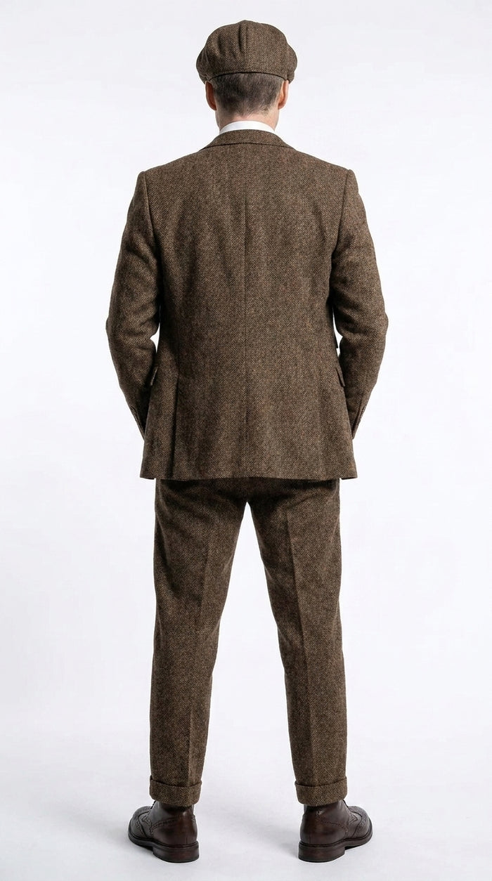 Men’s Thomas Shelby Inspired Brown Herringbone Tweed 3 Piece Suit – Peaky Blinders 1920s Vintage Suit