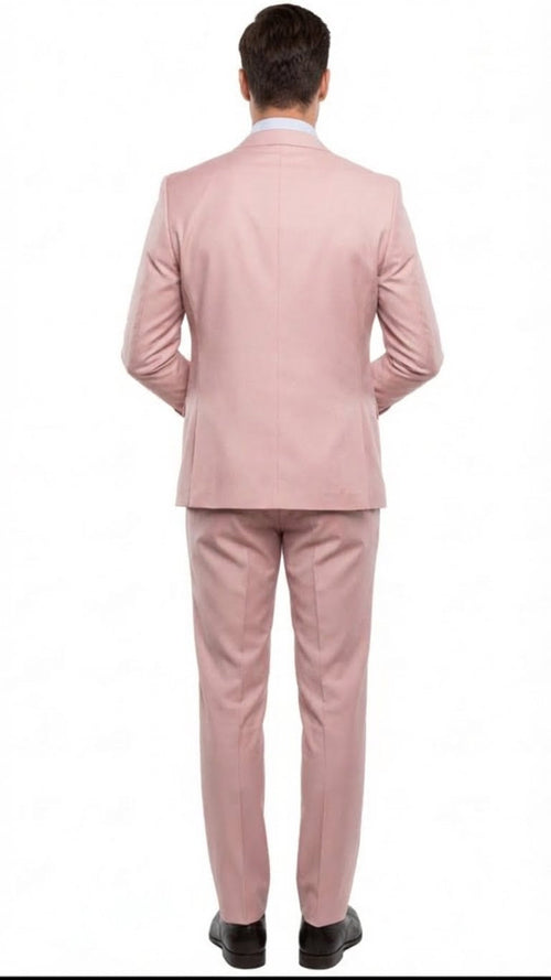Men’s Blush Pink and Gold Three-Piece Suit – Tailored Fit Formal Wedding, Vested Suit By Rossiman